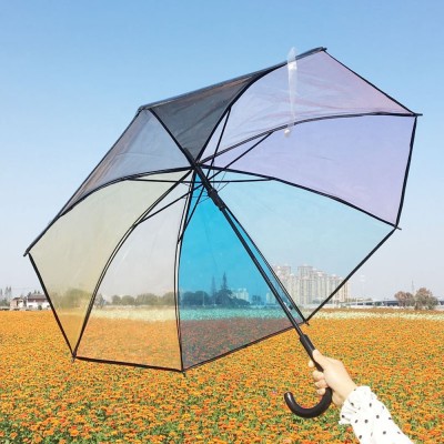 Cheap Colorful transparent  rainbow umbrella POE fabric