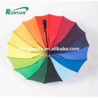 Wholesale market polyester 16 ribs windproof straight handle colorful Rainbow golf Umbrella