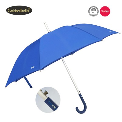 High quality strong Aluminum shaft straight umbrella with blue plastic handle